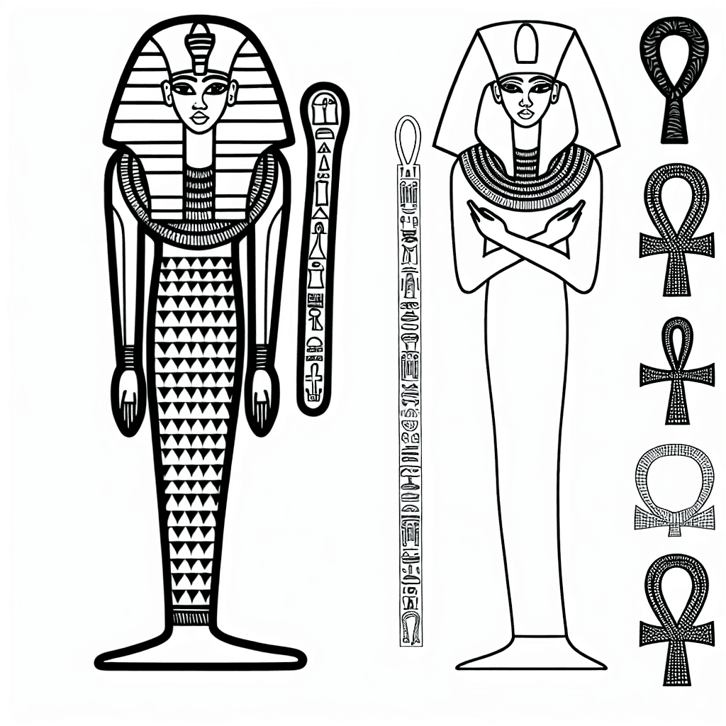 Kleurplaat van Farao met hiërogliefen