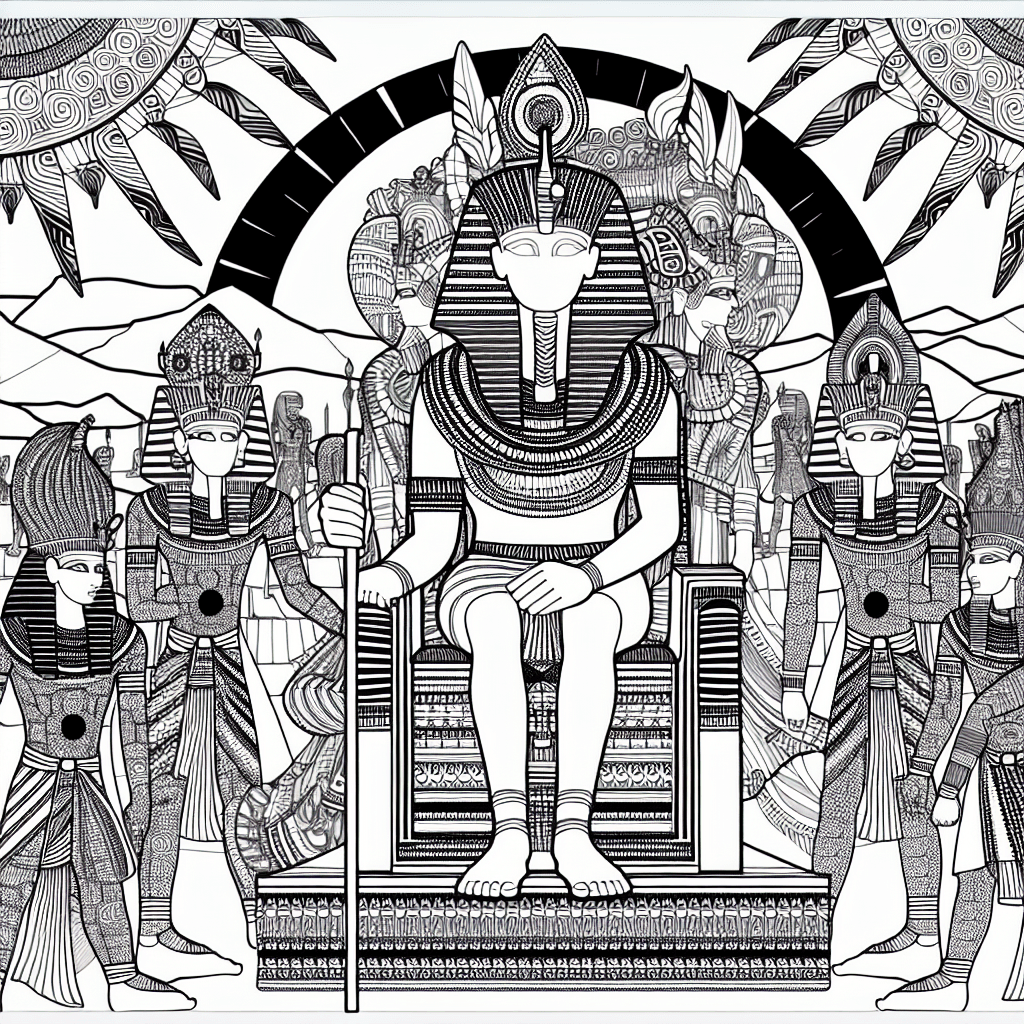 Kleurplaat Farao op de Troon