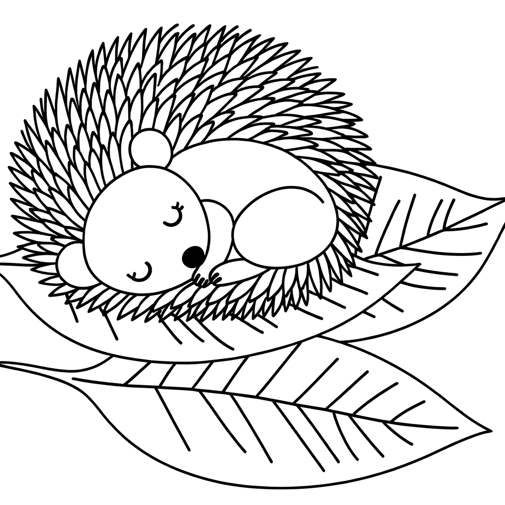 Sleeping Hedgehog on Autumn Leaves