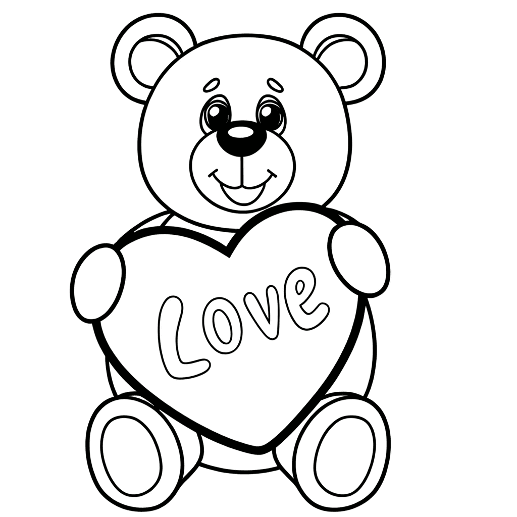 Süßer Teddybär mit LOVE-Herzkissen Ausmalbild
