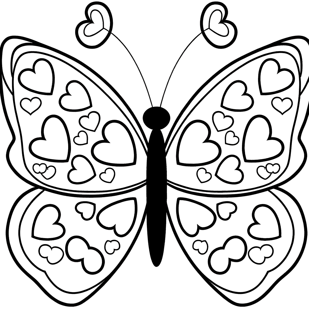 Schmetterling mit Herzflügeln Ausmalbild