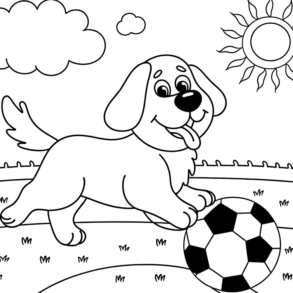 Coloring Page: Playful Golden Retriever with Soccer Ball