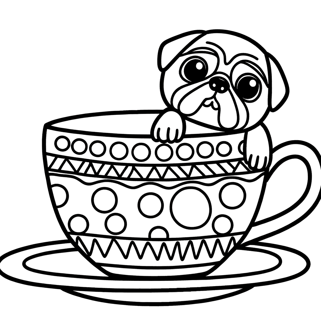Mops in einer Teetasse Ausmalbild