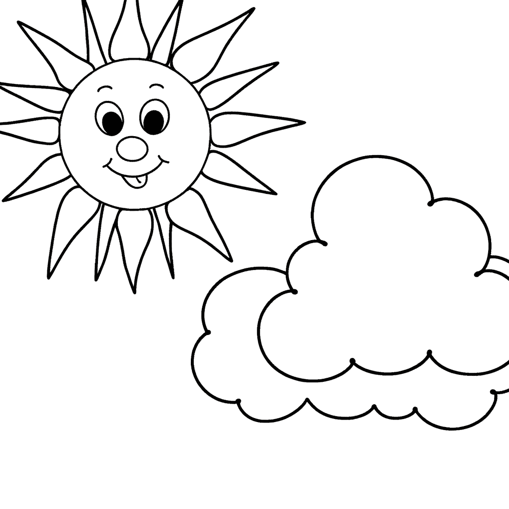 Lachende Sommersonne mit Wolke Ausmalbild