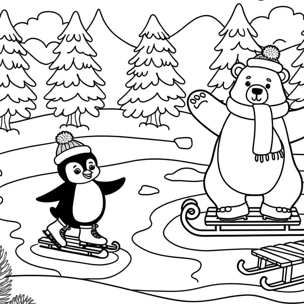 Winter Fun on Ice: Penguin and Polar Bear Ice Skating