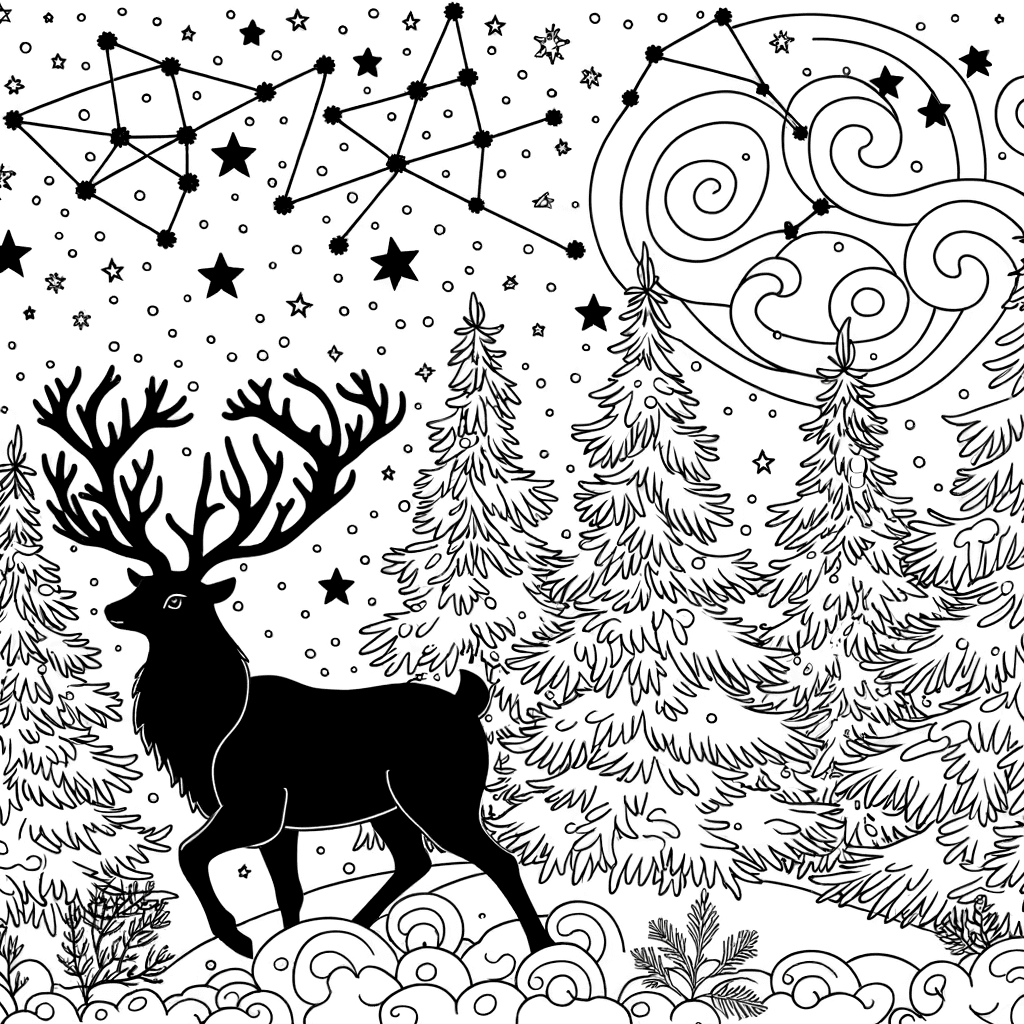 Magischer Winterwald: Hirsch unter Sternenhimmel