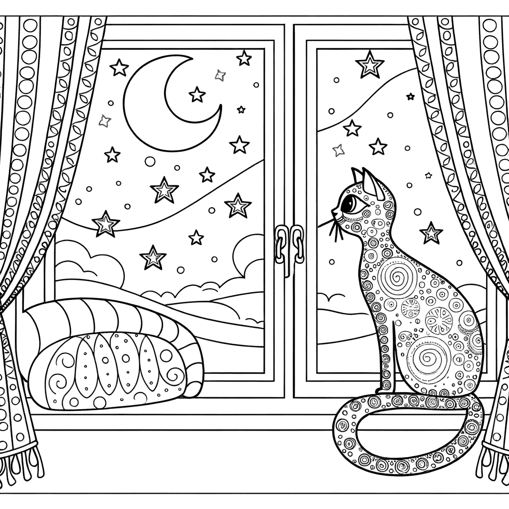Elegante Katze am Fenster bei Nacht