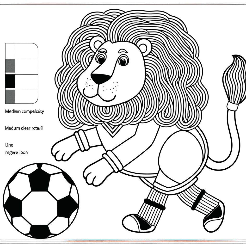 Ausmalbild: Löwe spielt Fußball im Trikot