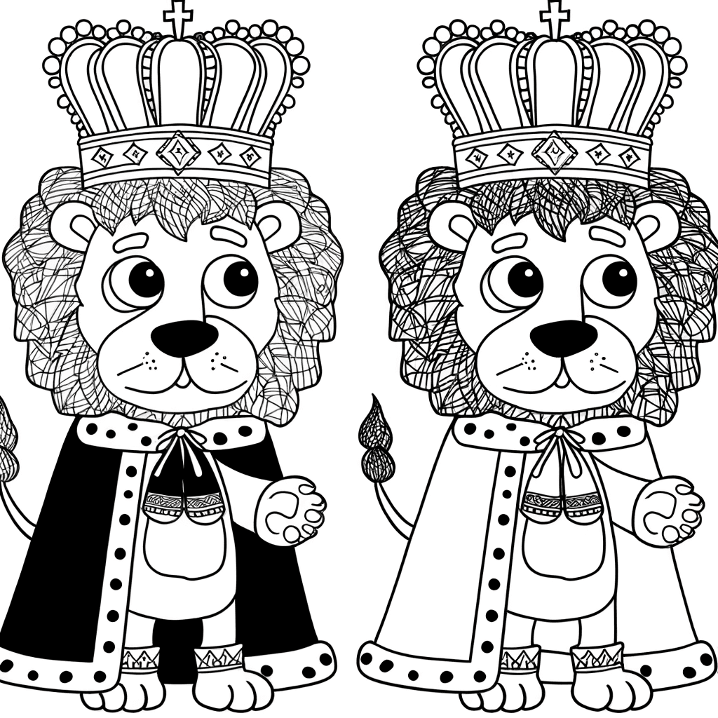 Ausmalbild: Löwe als König mit Krone und Umhang