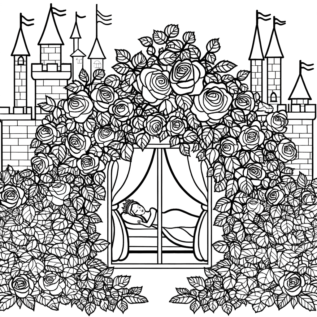 Coloriage : Le château enchanté de la Belle au bois dormant
