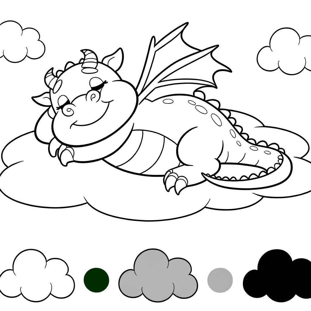 Dragon de forêt dormant sur un nuage – Coloriage pour enfants