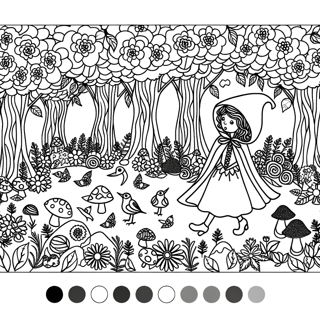 Coloriage Le Petit Chaperon Rouge dans la Forêt