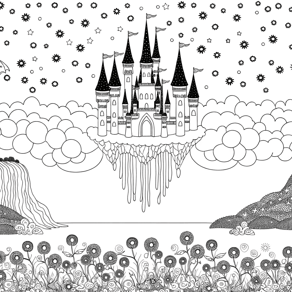 Château de Conte de Fées sur une Montagne Flottante