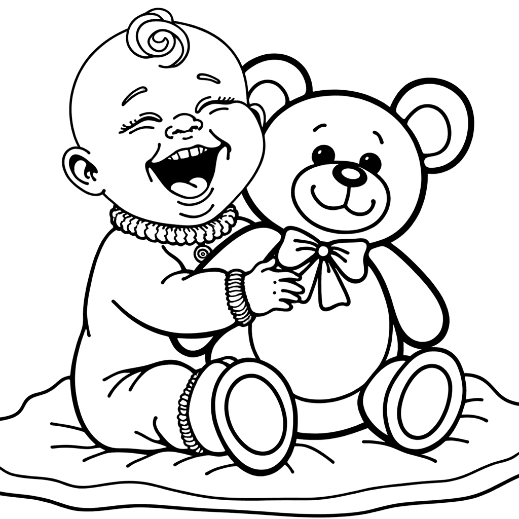 Lachendes Baby mit Teddybär Ausmalbild