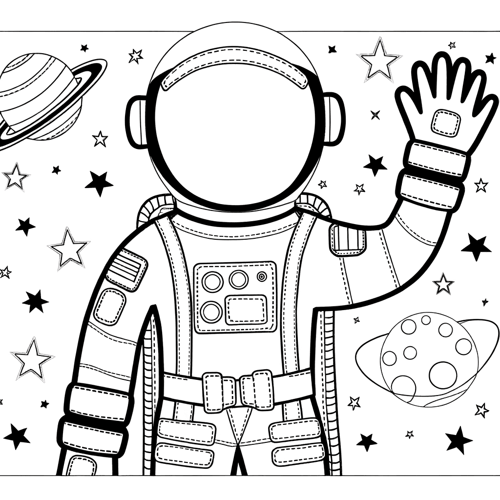 Ausmalbild: Astronautin schwebt im Weltraum