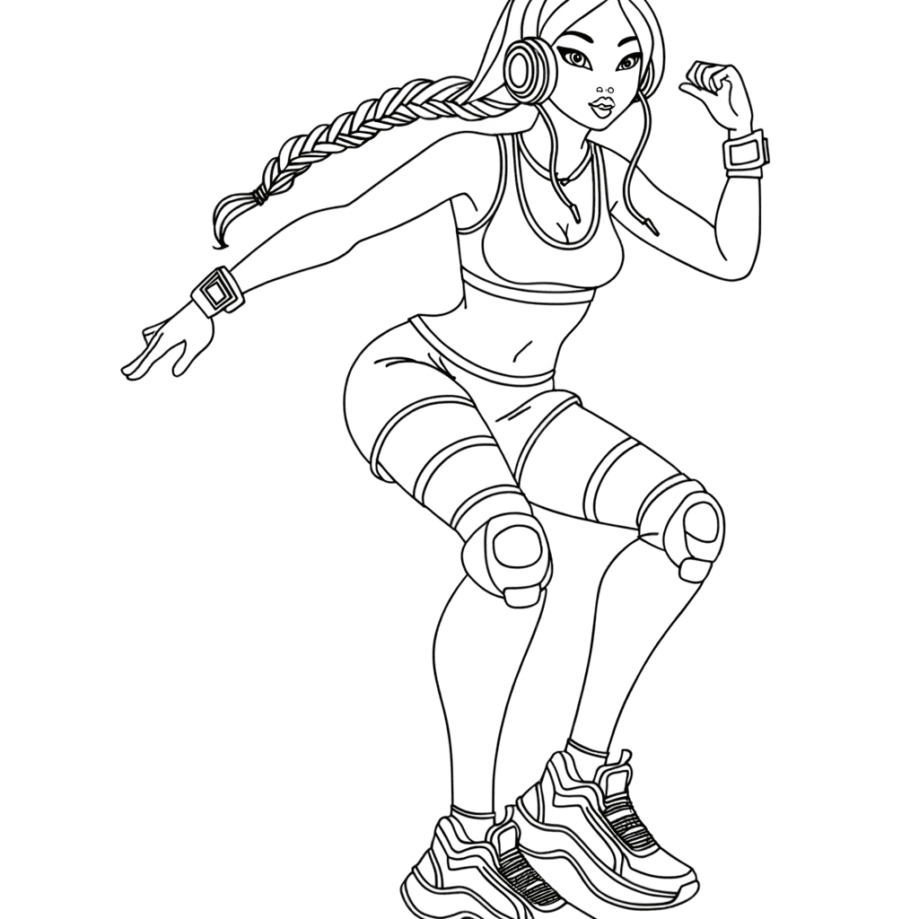 Sport-Model in Fitnesskleidung Ausmalbild