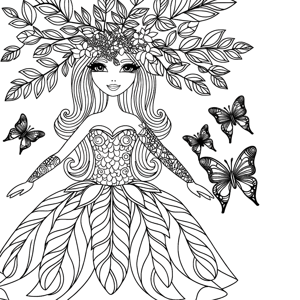 Fantasy Model mit Blätter-Kopfschmuck & Schmetterlingen