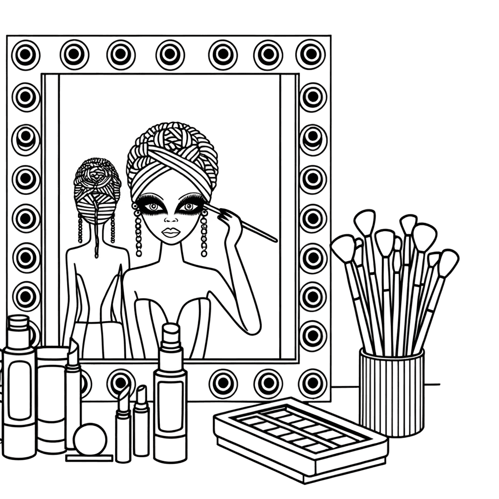 Model Backstage am Schminkspiegel