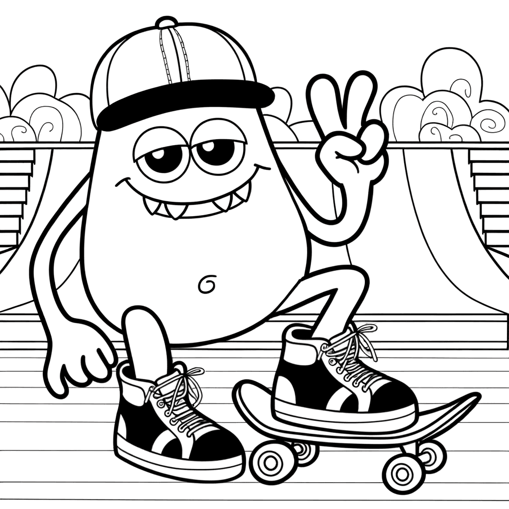 Skateboard-Monster mit Cap & Peace-Zeichen