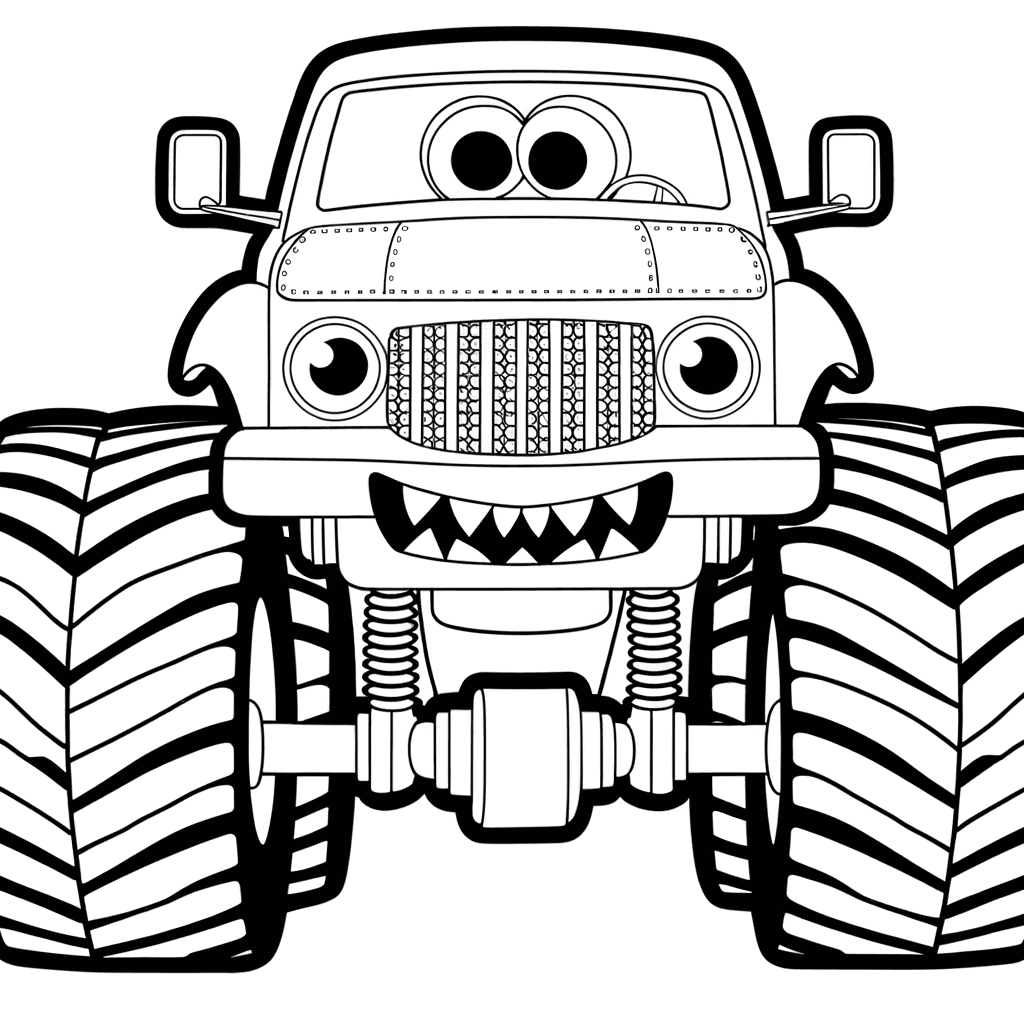 Lustiger Monstertruck von vorne – Ausmalbild