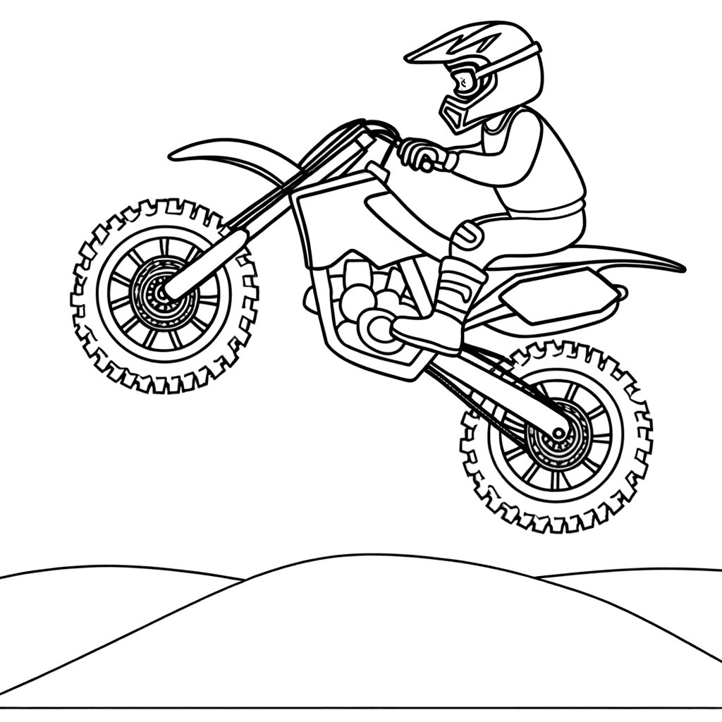 Motocross-Motorrad beim Sprung – Ausmalbild