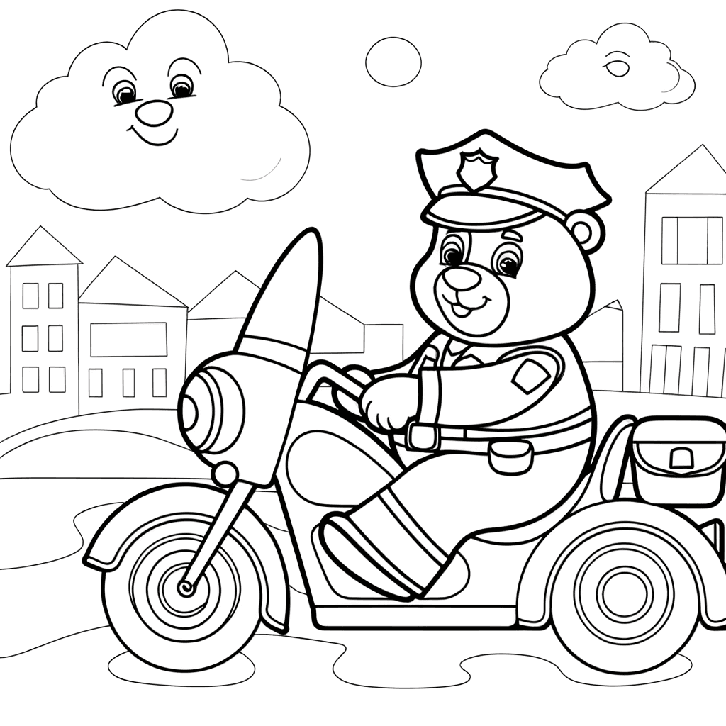 Polizei-Bär auf Motorrad Ausmalbild