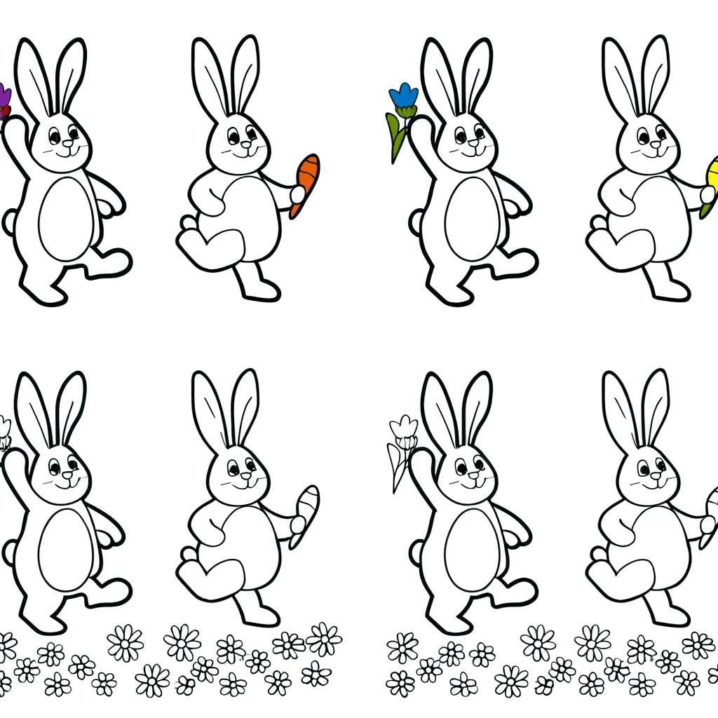 Drei tanzende Osterhasen im Garten