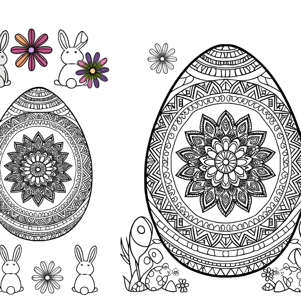 Osterei Mandala Ausmalbild mit Hasen & Blumen