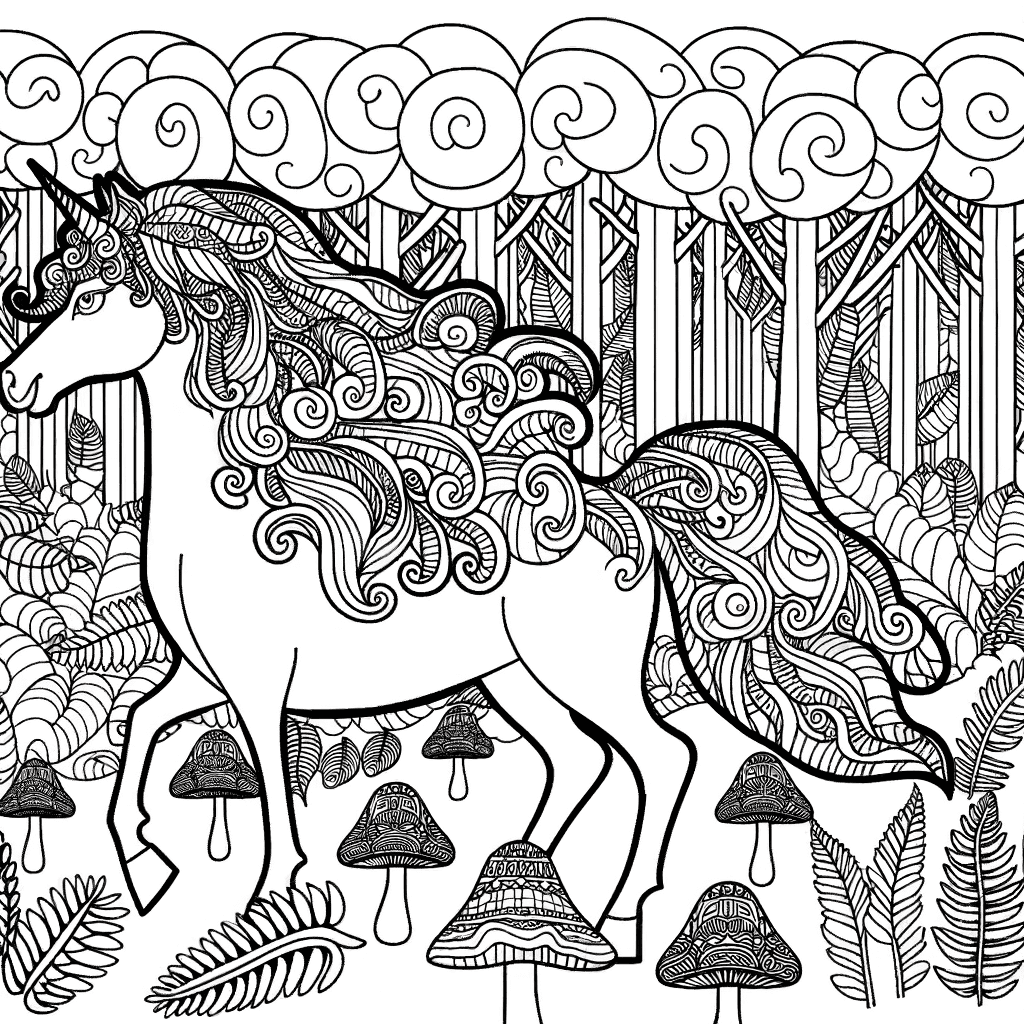 Pegasus im Zauberwald: Zentangle-Ausmalbild