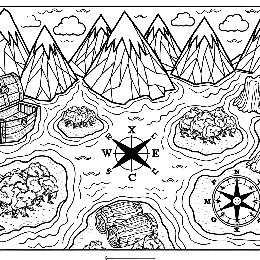 Mappa del Tesoro dei Pirati Complessa da Colorare