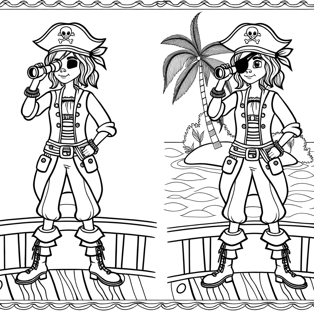 Mutiges Piratenmädchen mit Fernrohr auf Schiff