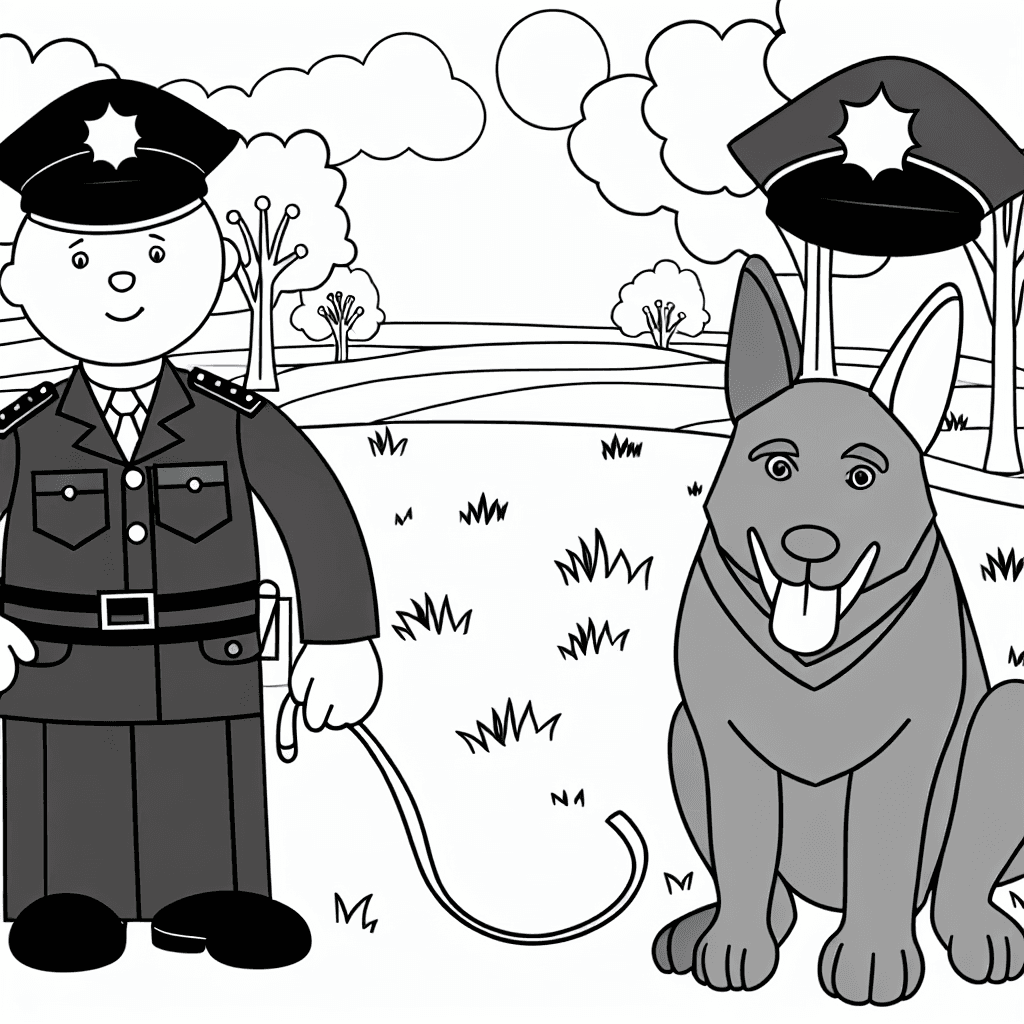 Police Dog and Officer in the Park