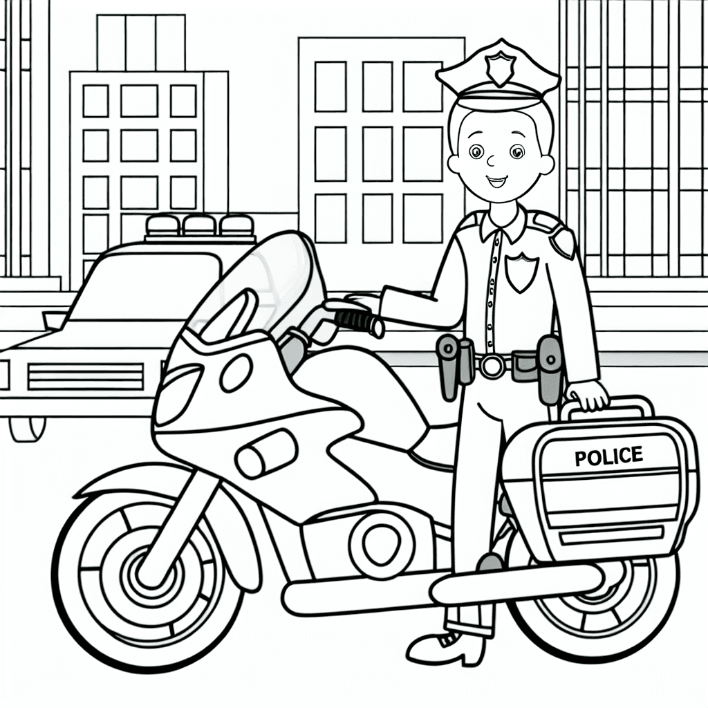 Polizeimotorrad in der Stadt Ausmalbild