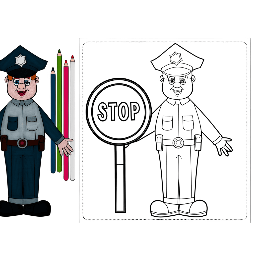 Police Officer with Stop Sign Coloring Page for Toddlers