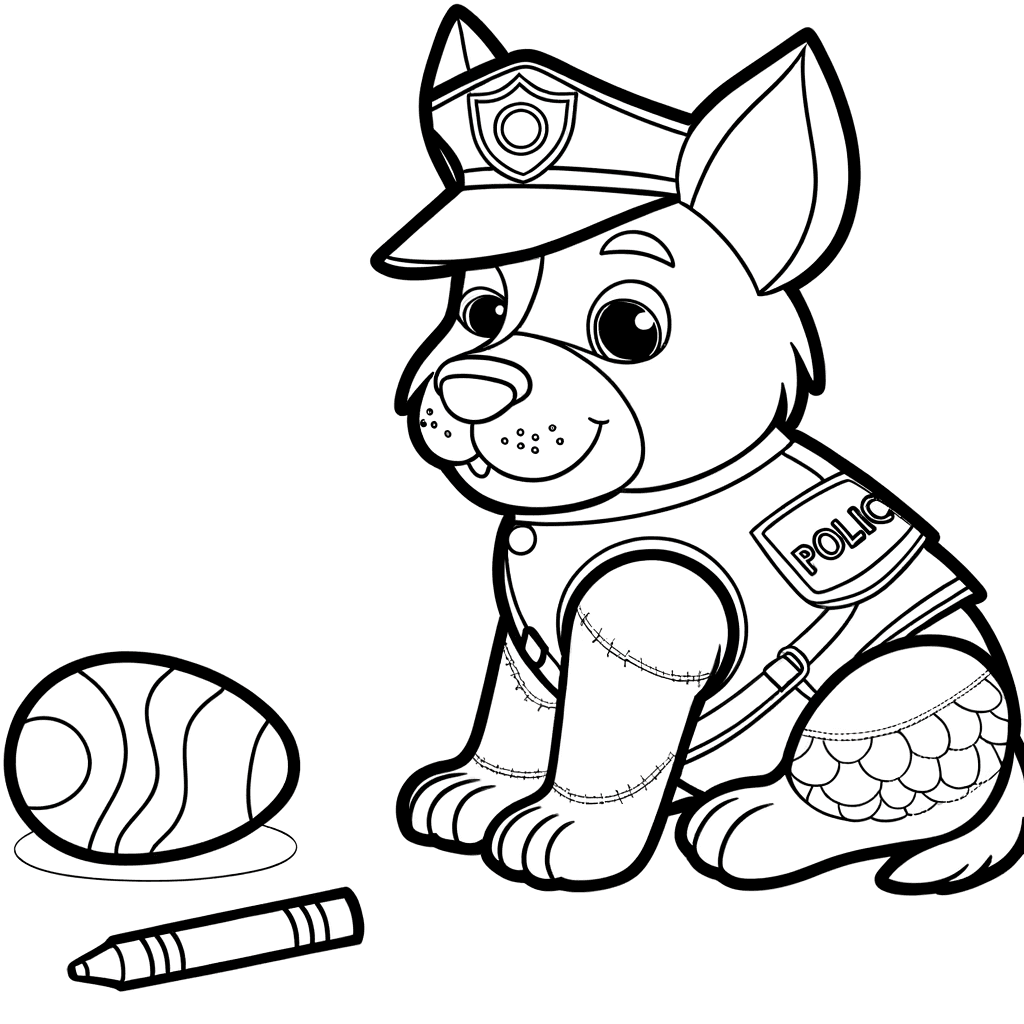 Süßer Polizeihund mit Knochen Ausmalbild
