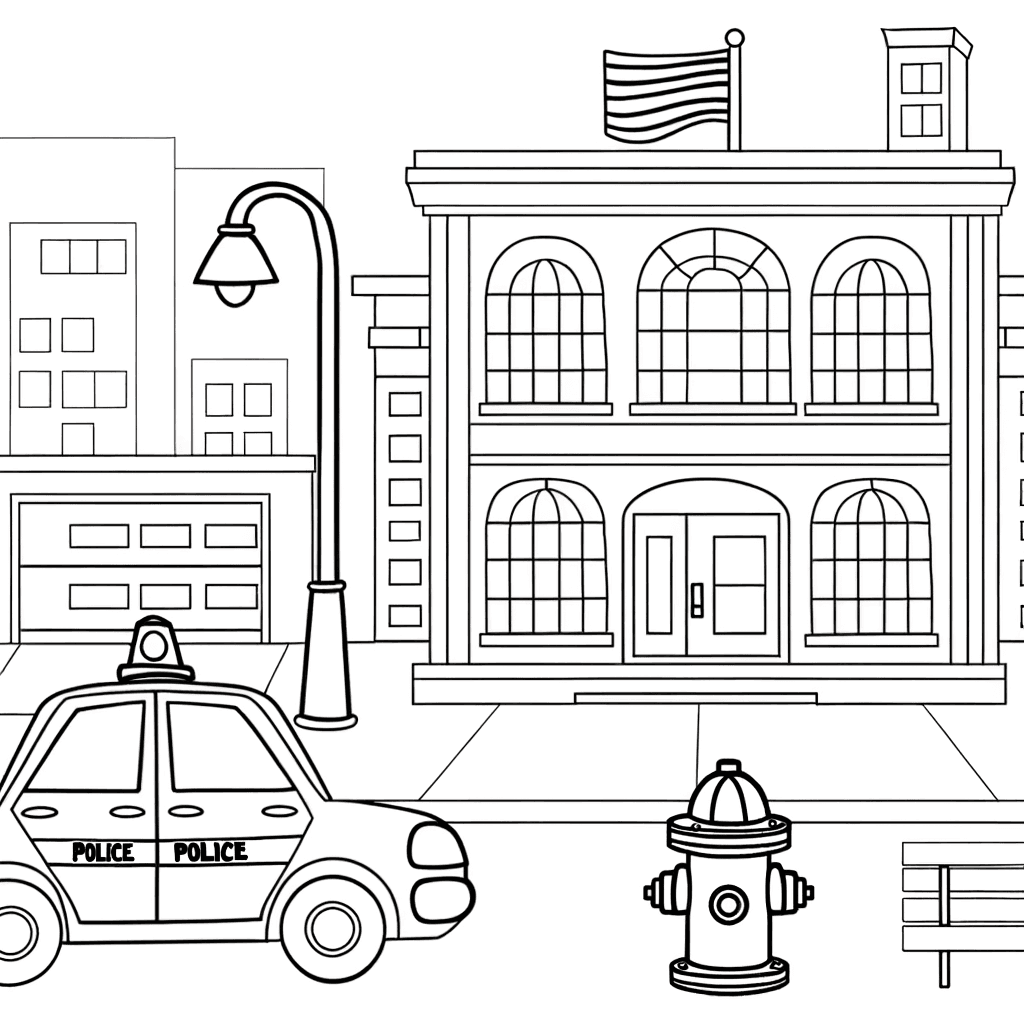 Police Station with Patrol Car in the City