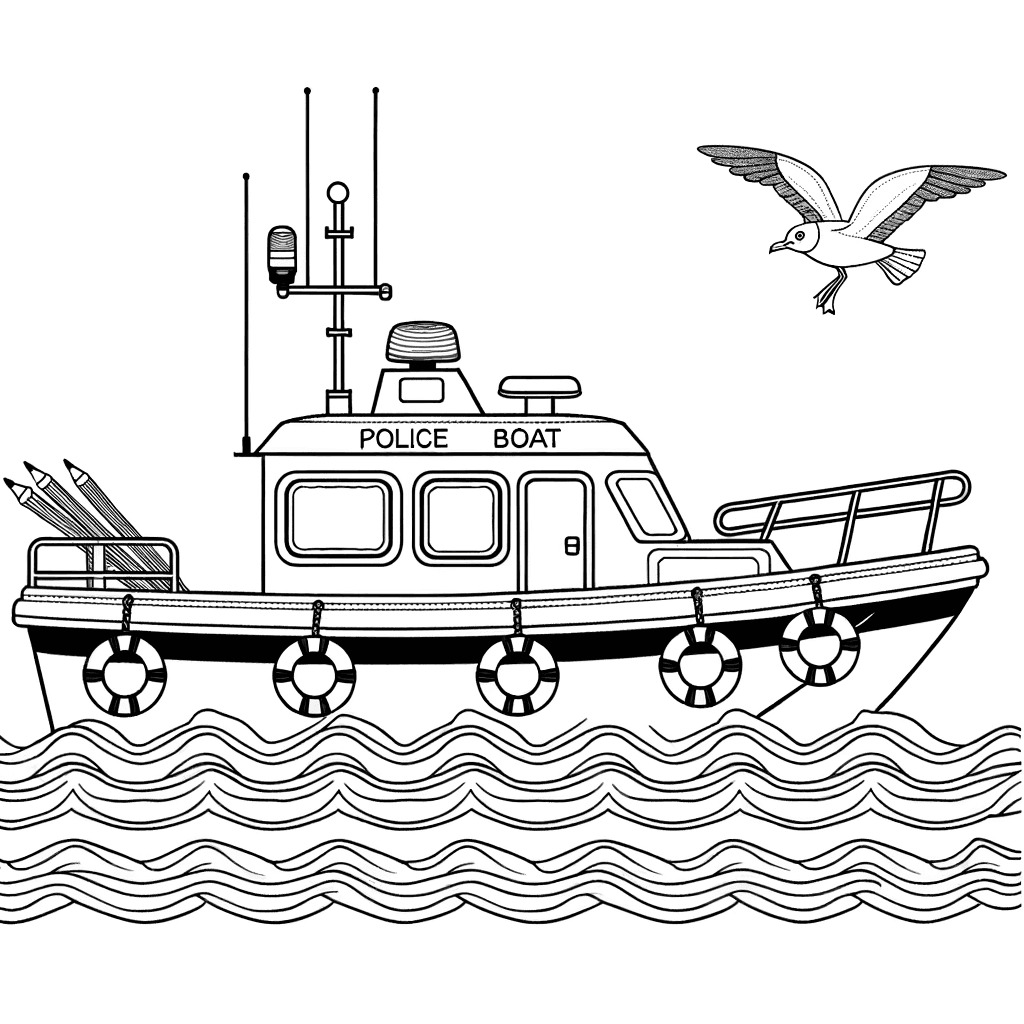 Police Boat on the Water Coloring Page