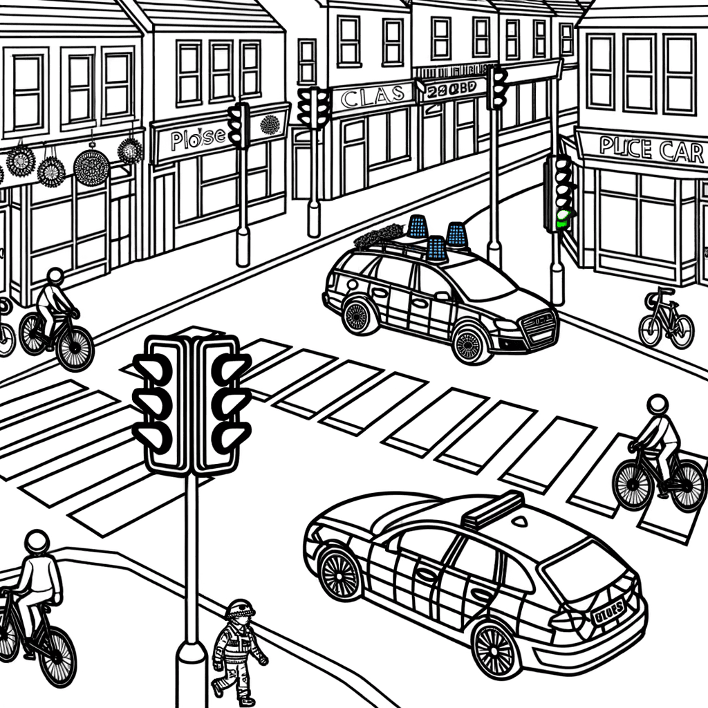 Police Car in City Traffic: Detailed Street Scene