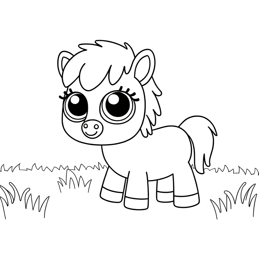 Niedliches Pony mit großen Augen zum Ausmalen