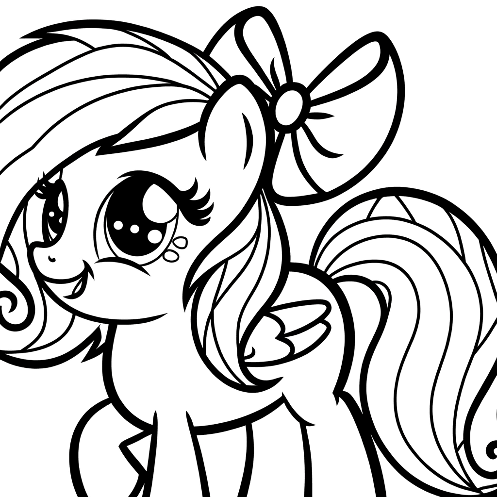 Dibujo de Cara de Poni Sonriente con Lazo para Colorear