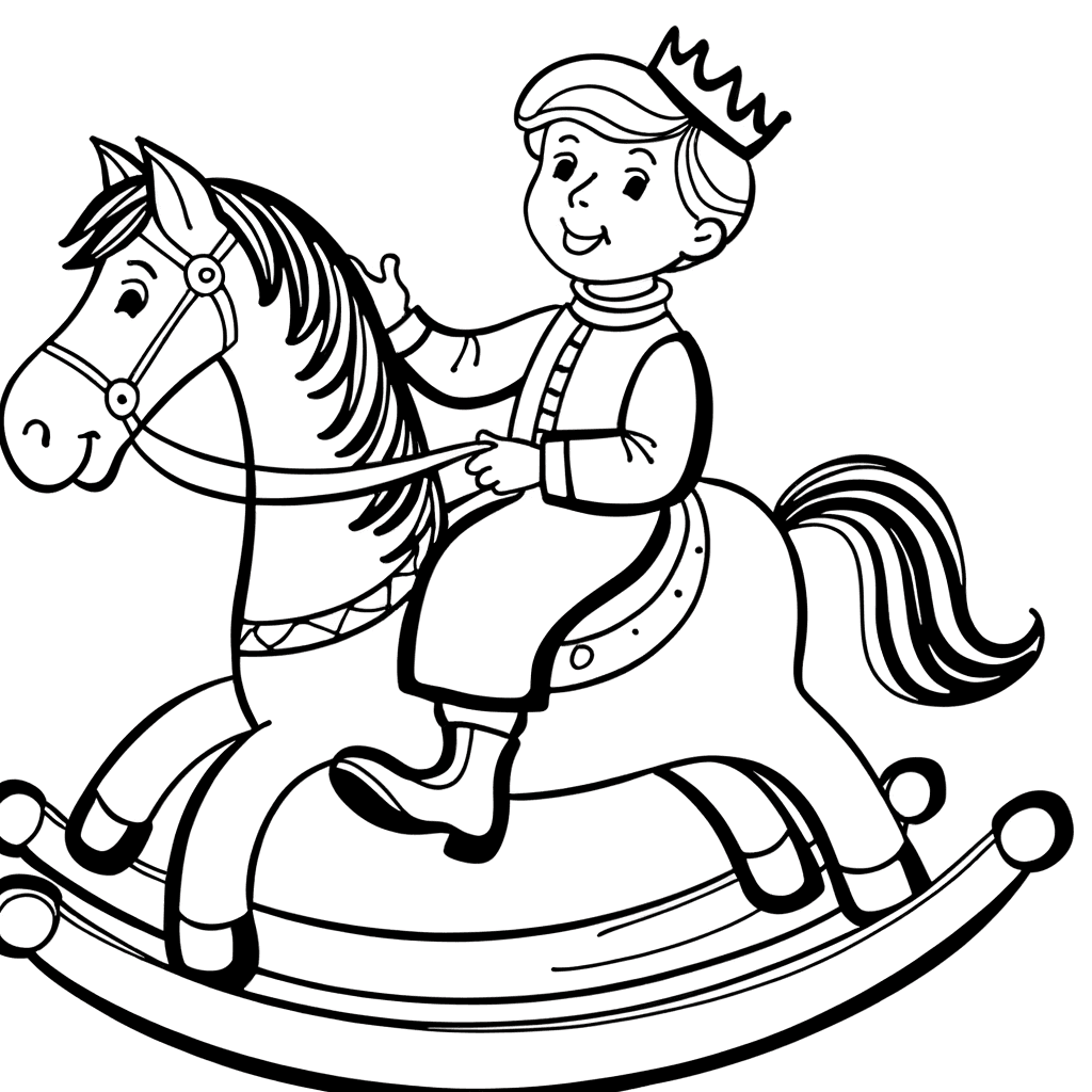 Süßer Prinz auf Schaukelpferd Ausmalbild