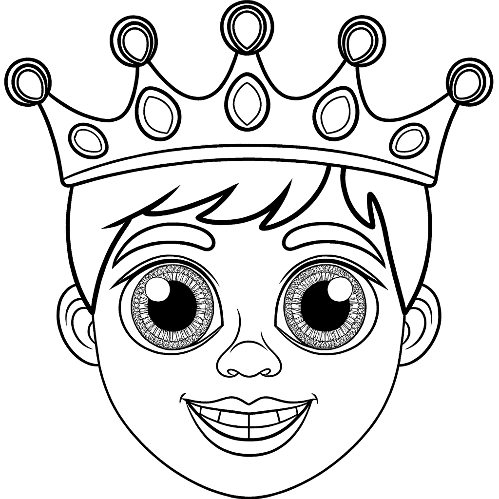 Ausmalbild: Lächelndes Prinzengesicht mit Edelstein-Krone