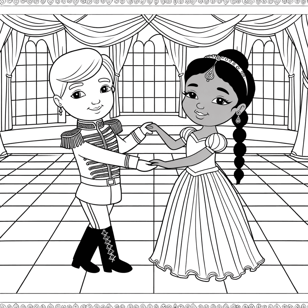 Prinz und Prinzessin tanzen im Ballsaal