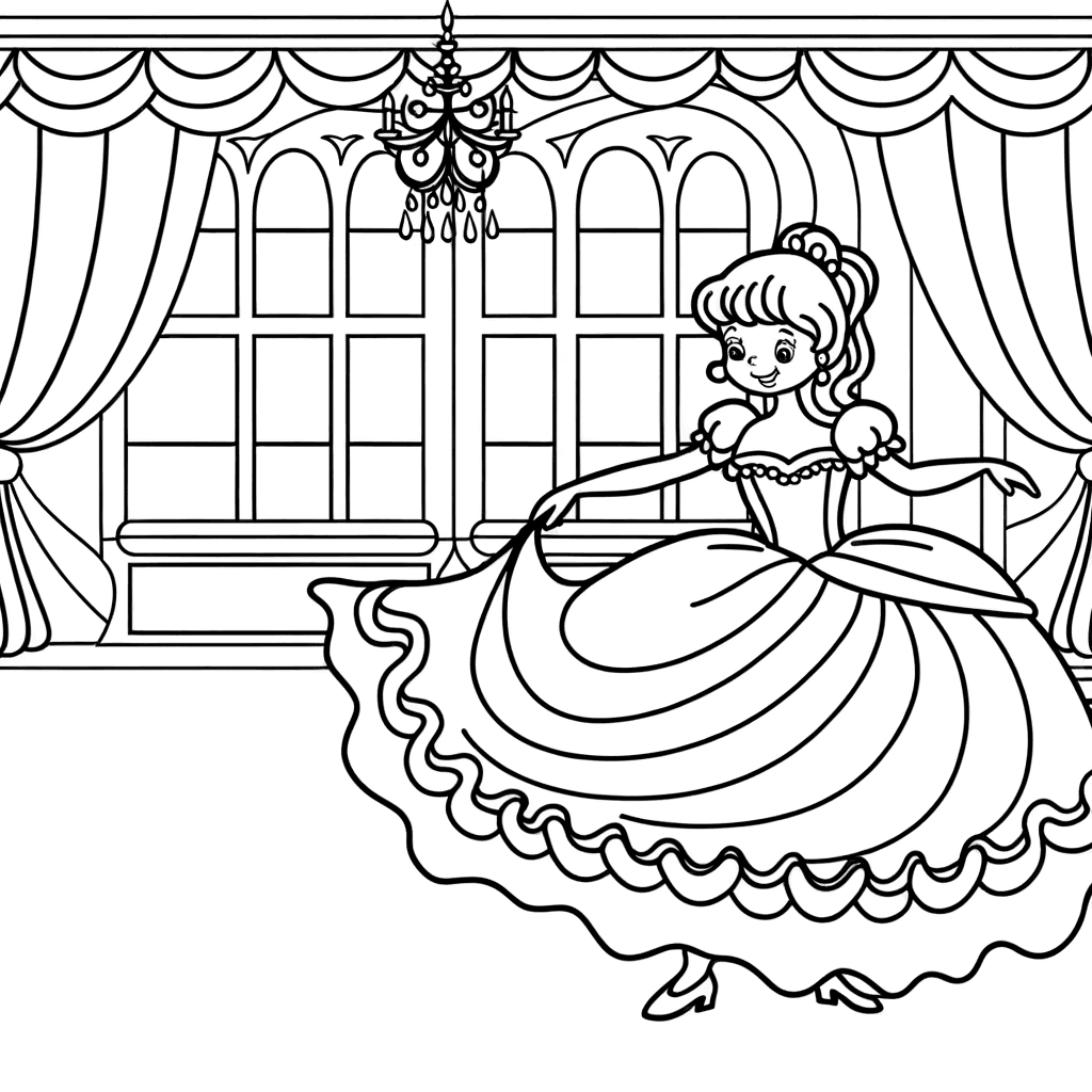 Tanzende Prinzessin im Festsaal Ausmalbild