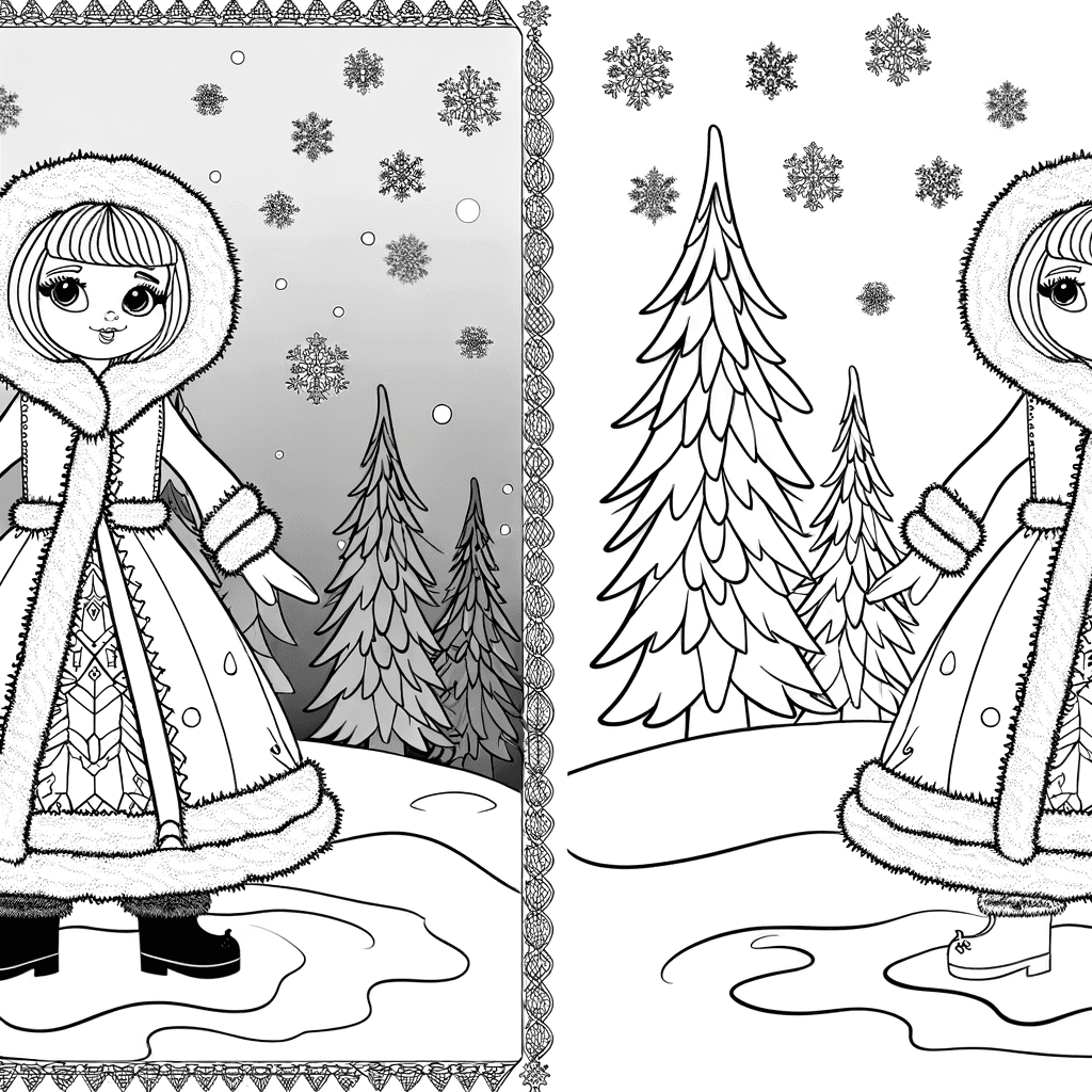 Winter-Prinzessin im Schneegestöber Ausmalbild