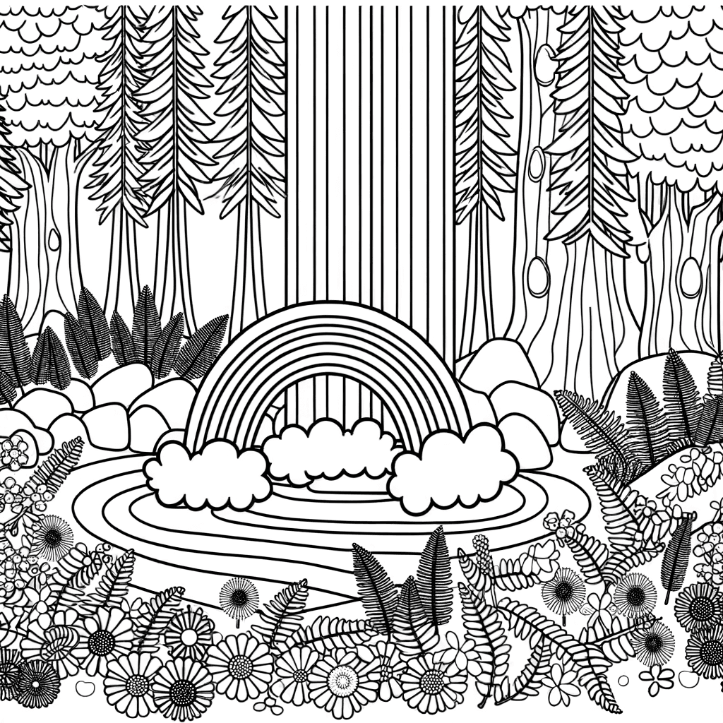Regenbogen am Wasserfall im Wald