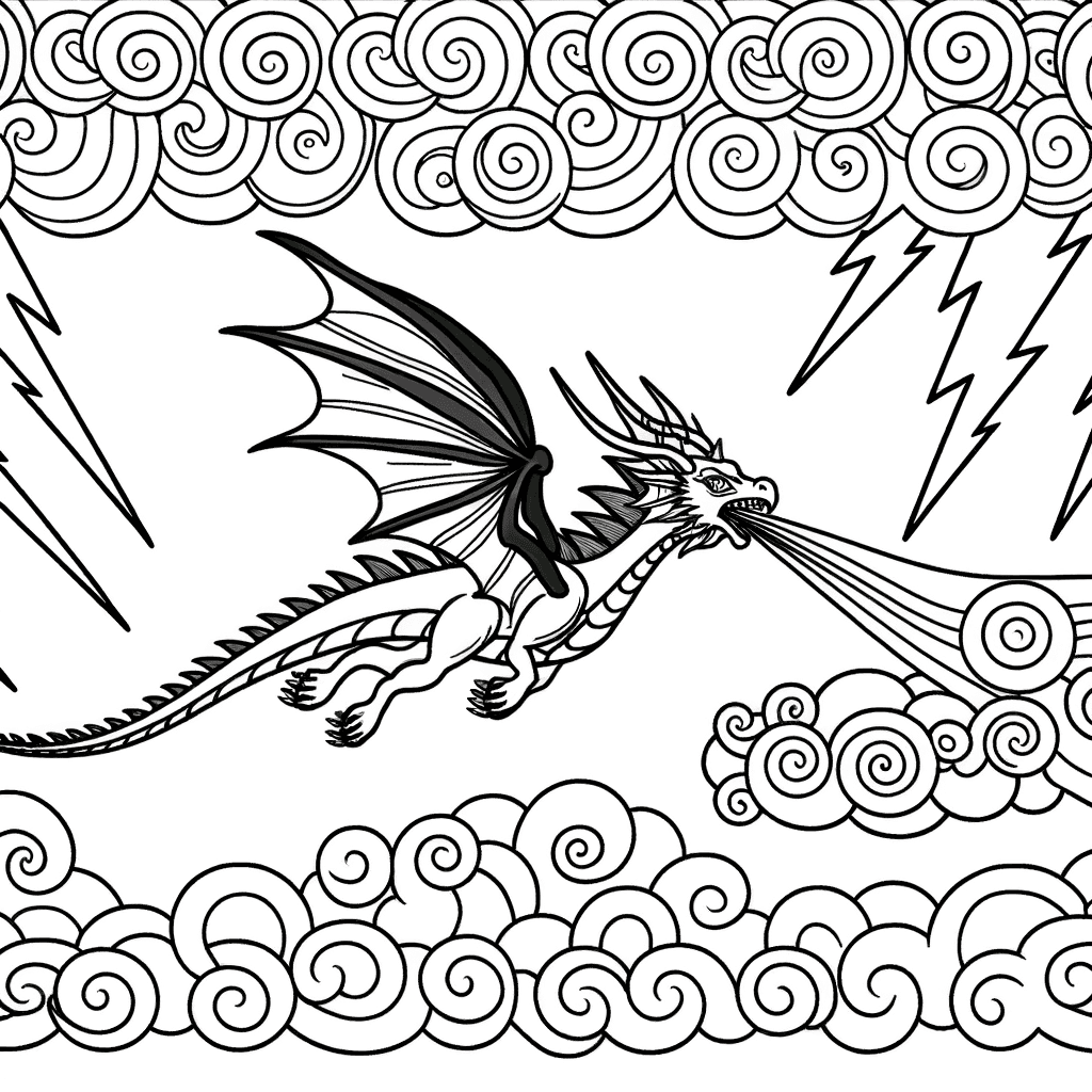 Drache mit Regenbogenflügeln im Gewitter
