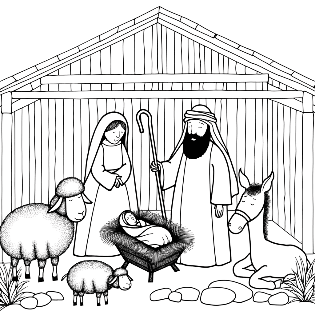 Weihnachtsgeschichte im Stall: Maria, Josef und Jesuskind