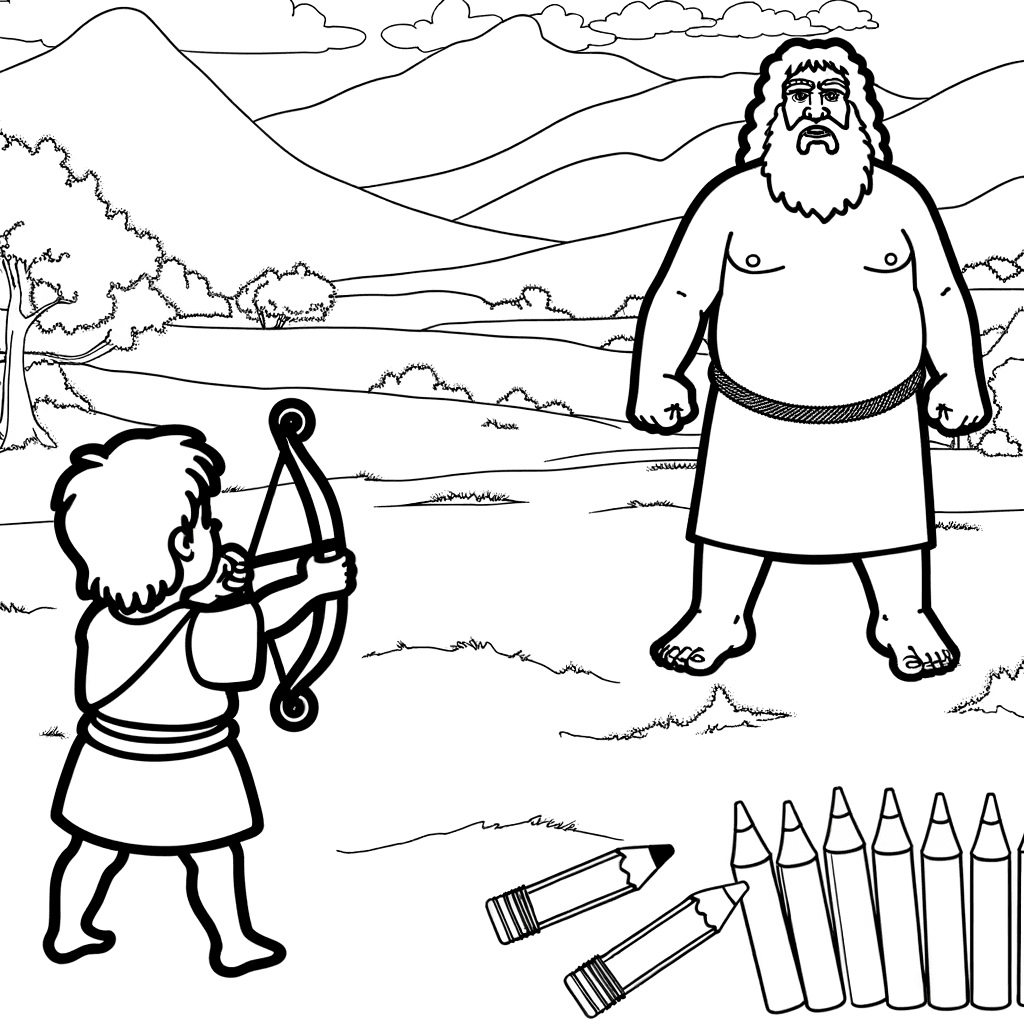Ausmalbild David und Goliath: Der mutige Hirtenjunge