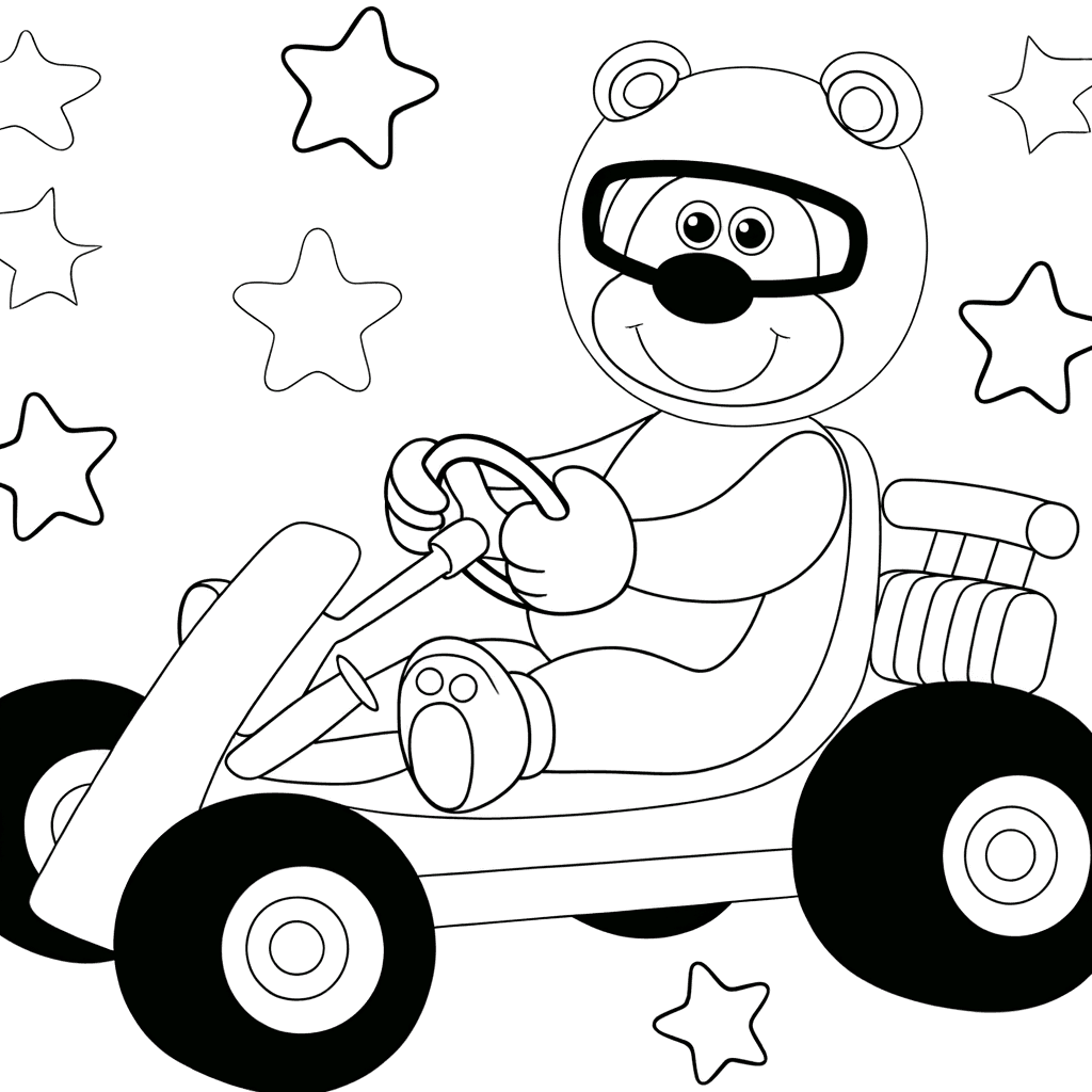 Disegno da colorare: Orso su un Go-Kart da corsa